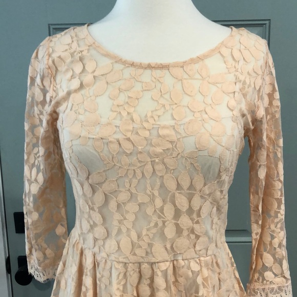 Free people peach lace fit flare dress - Picture 2 of 9